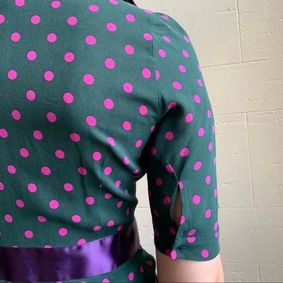 Rare Vintage Moschino Silk Polka Dot Retro Dress sz S - Picture 10 of 15